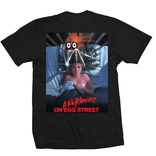 Black t-shirt with a graphic design of a character from 'A Nightmare on Elm Street' 