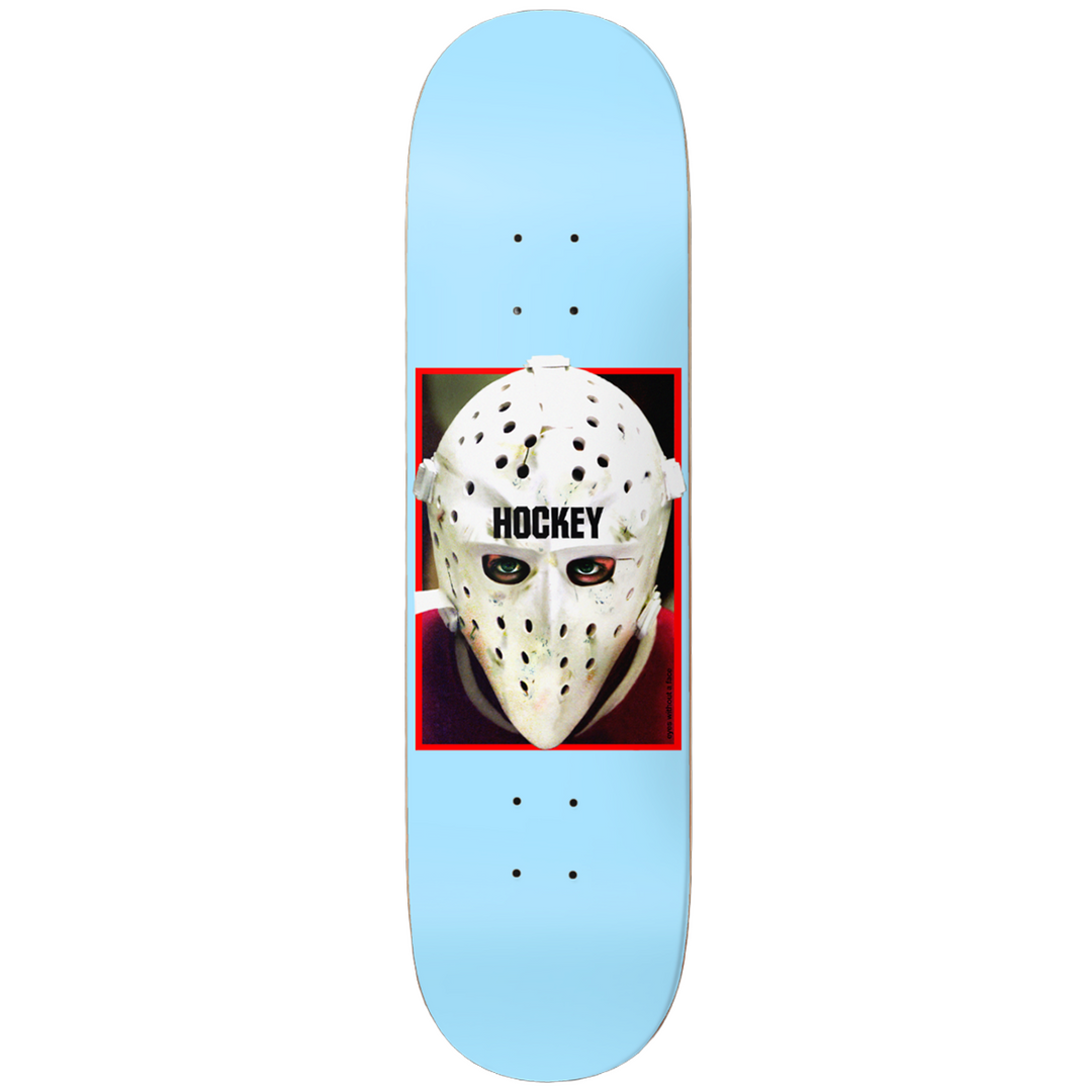 hockey skateboard deck with a hockey mask eyes without a face