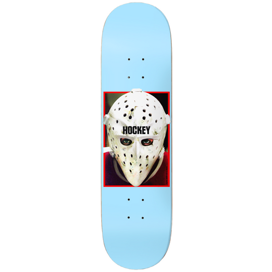 hockey skateboard deck with a hockey mask eyes without a face
