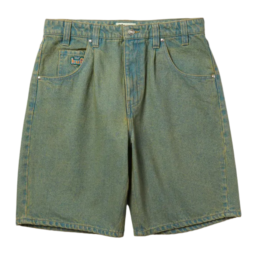 washed indigo denim shorts 