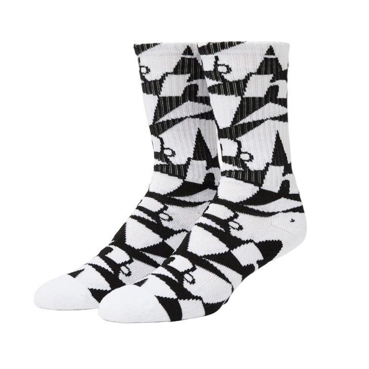 Huf Black and white patterned socks on a white background