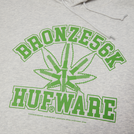 Huf X Bronze Plantware Hoodie (Ash) logo green