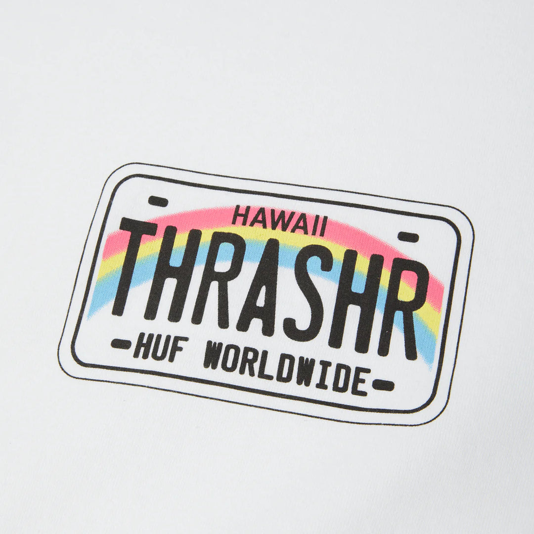 Sticker with 'Hawaii Thrashr' design on a light gray background