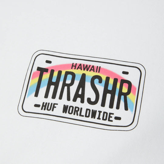 Sticker with 'Hawaii Thrashr' design on a light gray background
