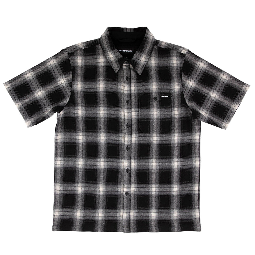 Black and white plaid shirt with independent logo