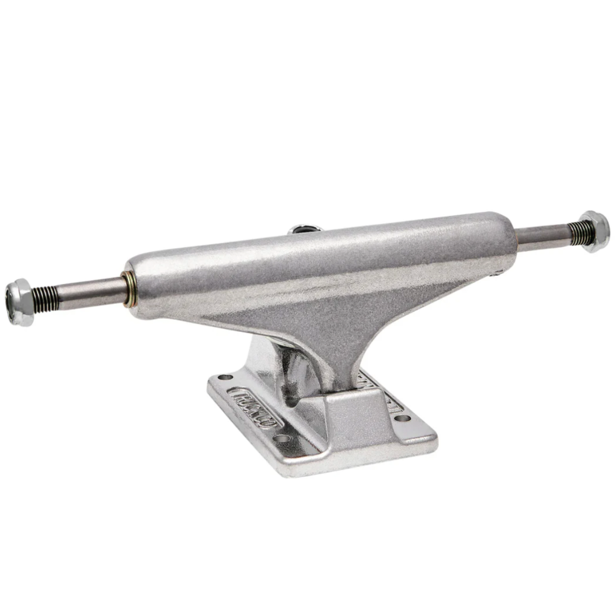 Silver skateboard truck on a white background