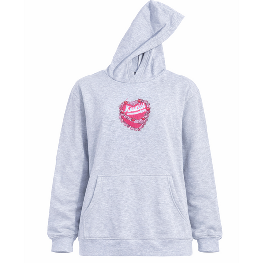 Gray hoodie with a kinetic pink heart design