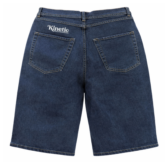Kinetic Embroidered Baggy Denim Shorts (Black)