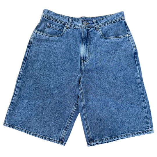 Blue denim shorts front view