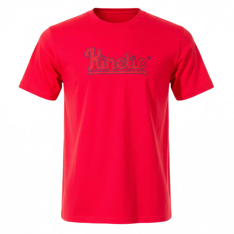 Red t-shirt with a kinetic phillies logo 