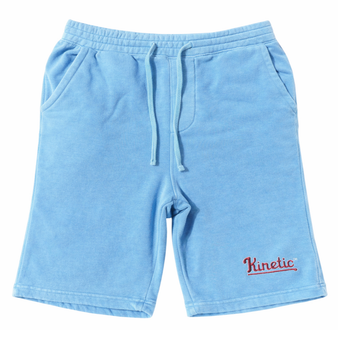 Light blue shorts with a red kinetic phillies logo