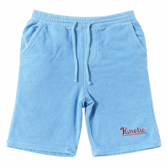 Light blue shorts with a red kinetic phillies logo