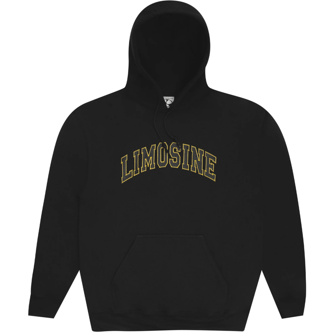 Black hoodie with black vinyl 'LIMOSINE' text 