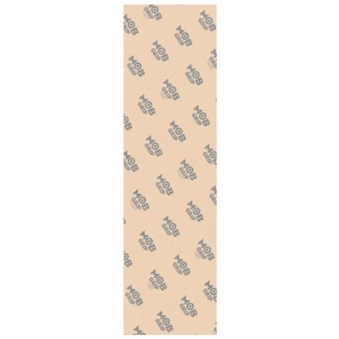 Beige skateboard grip tape with 'MOB' branding on a white background
