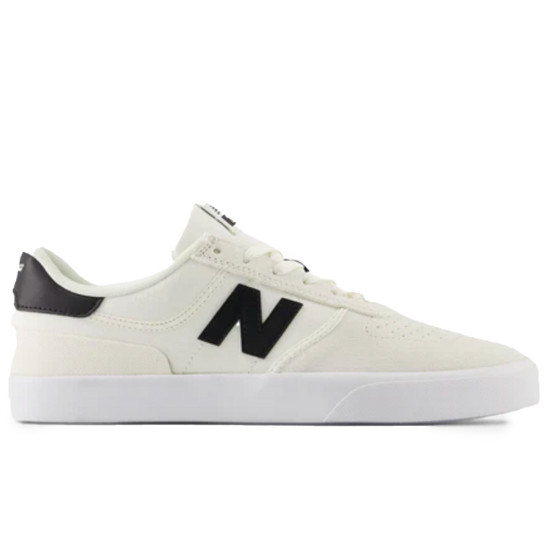 White sneaker with black accents on a white background