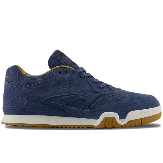 Blue sneaker with brown sole 