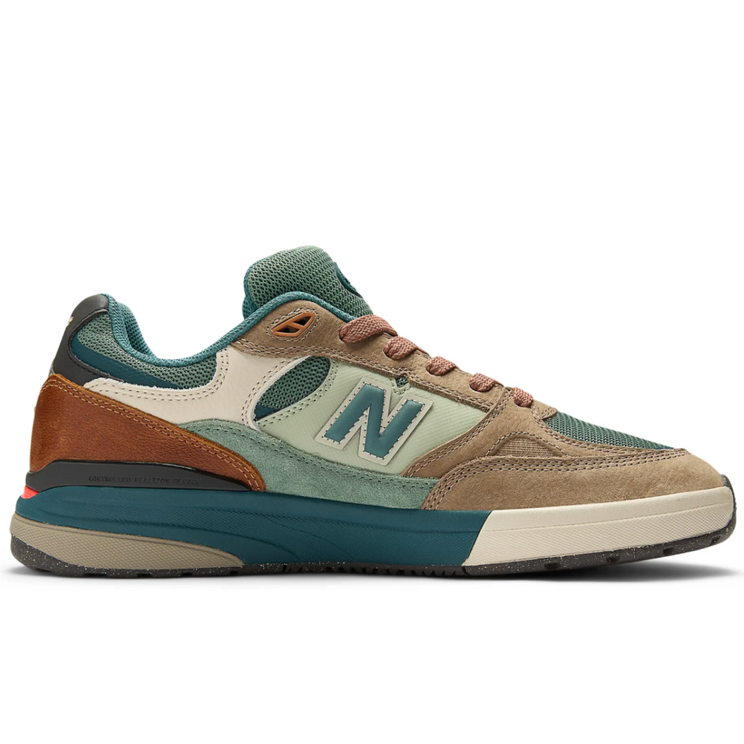 Multicolor sneaker with 'N' logo on a white background