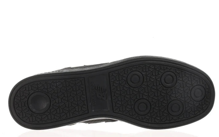 Black shoe sole with tread pattern on a white background