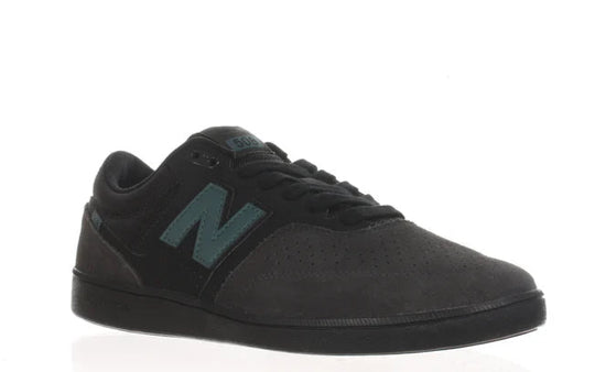 Black sneaker with a brand logo on a white background