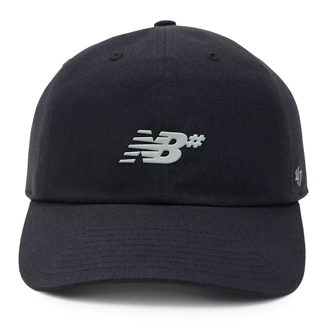 Black cap with a lsilicone new balance logo 