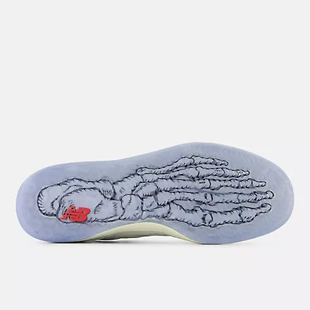 Insole with foot-shaped design and red NB logo on a light gray background