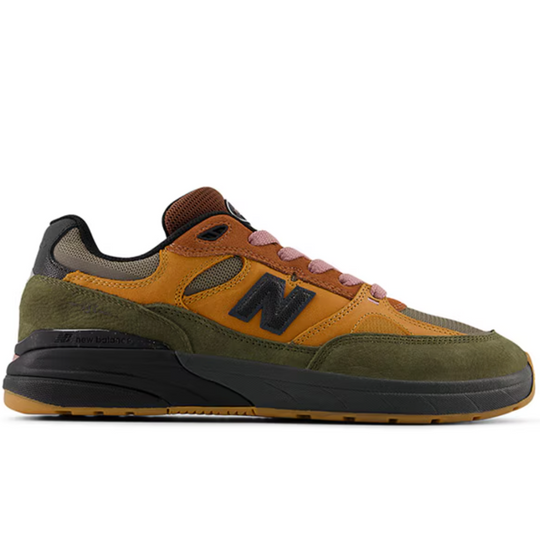 multi color andrew reynolds 933 new balance numeric shoe with brown green black grey and pink accents