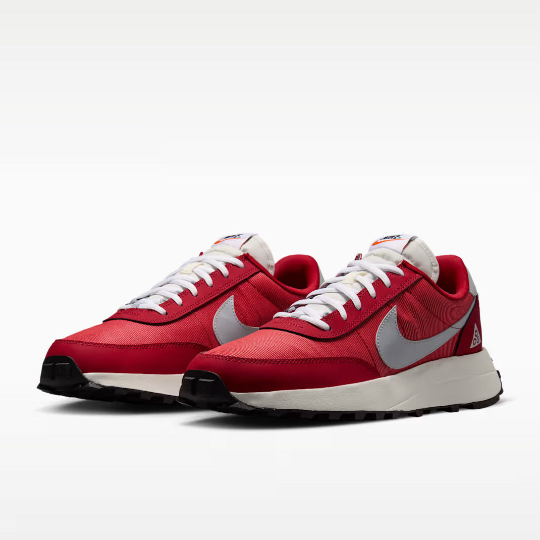 A pair of Nike Air Max Wedge sneakers in red, white, and gray, displayed on a clean white studio background.