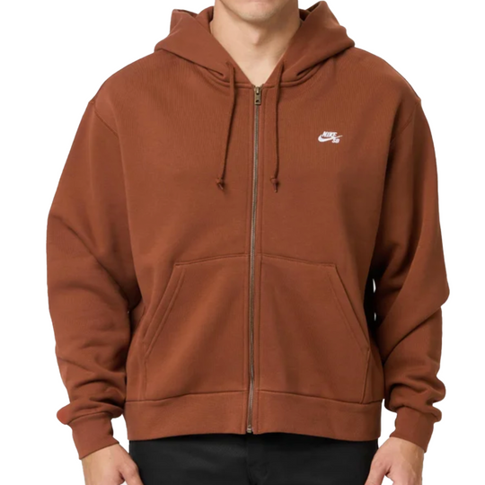 Brown hoodie with a brand logo on a white background