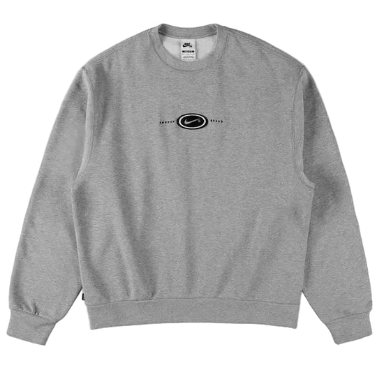 Gray nike swoosh 
sweatshirt with a logo on a white background