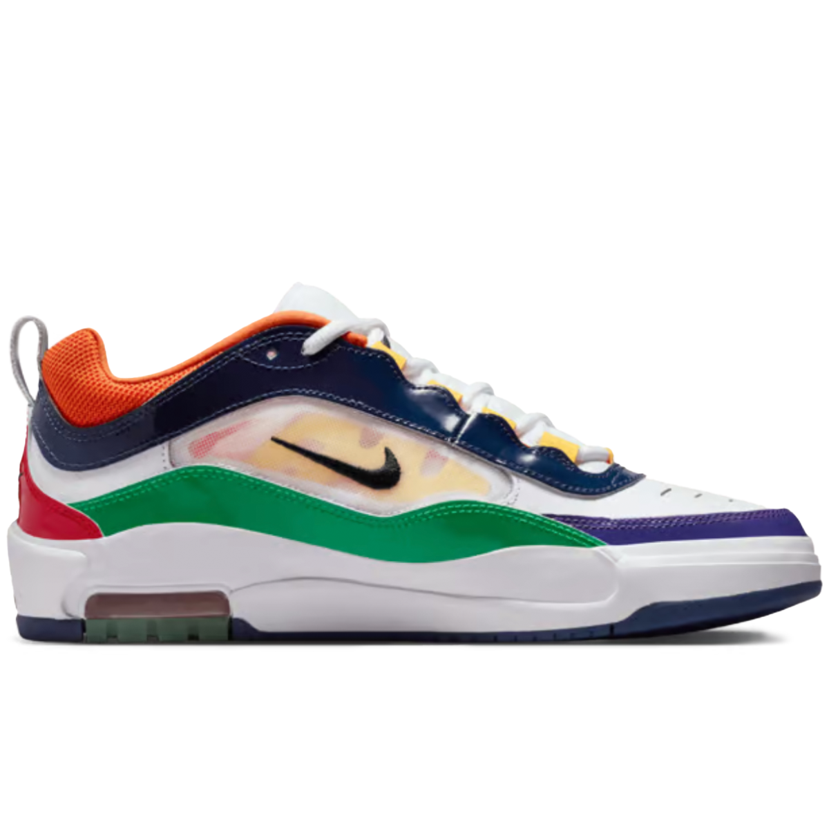 Multicolored sneaker with Nike logo on a white background