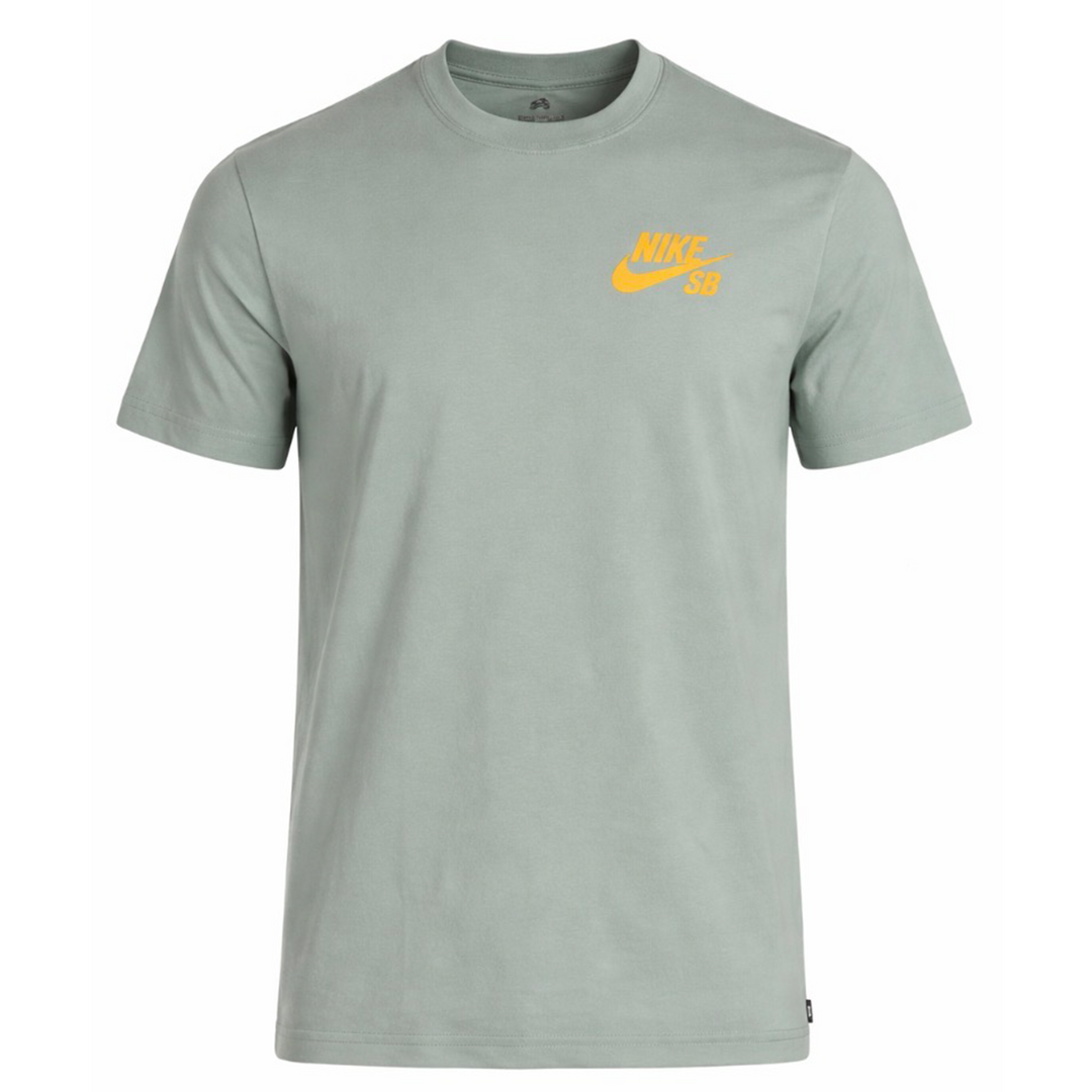 Gray t-shirt with a yellow nike sb logo 