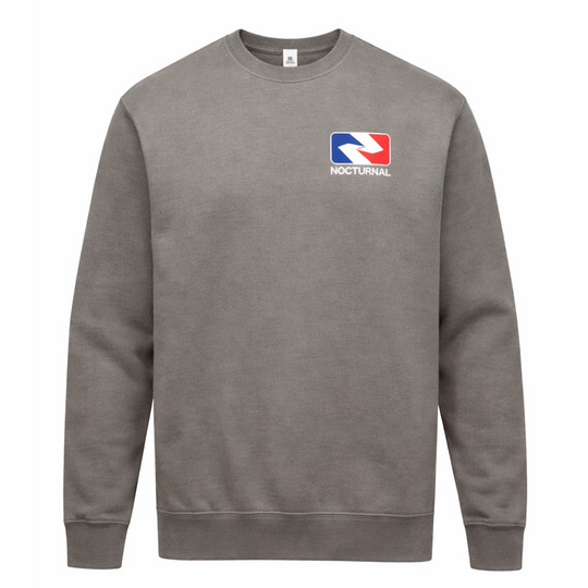 grey crewneck with Nocturnal Septa logo