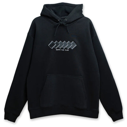 Black hoodie with a North Film Club logo