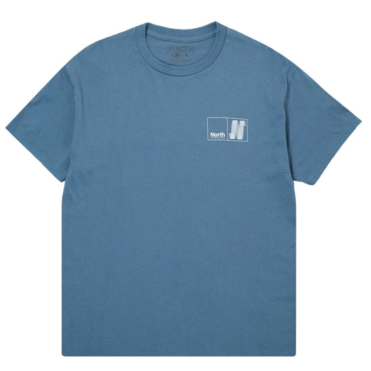 Blue t-shirt with a North logo on a white background