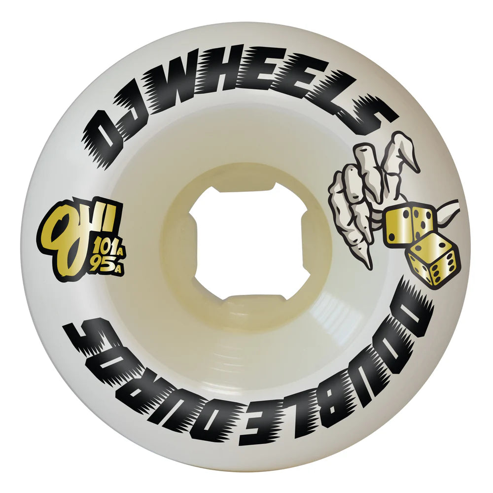 Skateboard wheel with 'OH WHEELS' branding and design on a white background