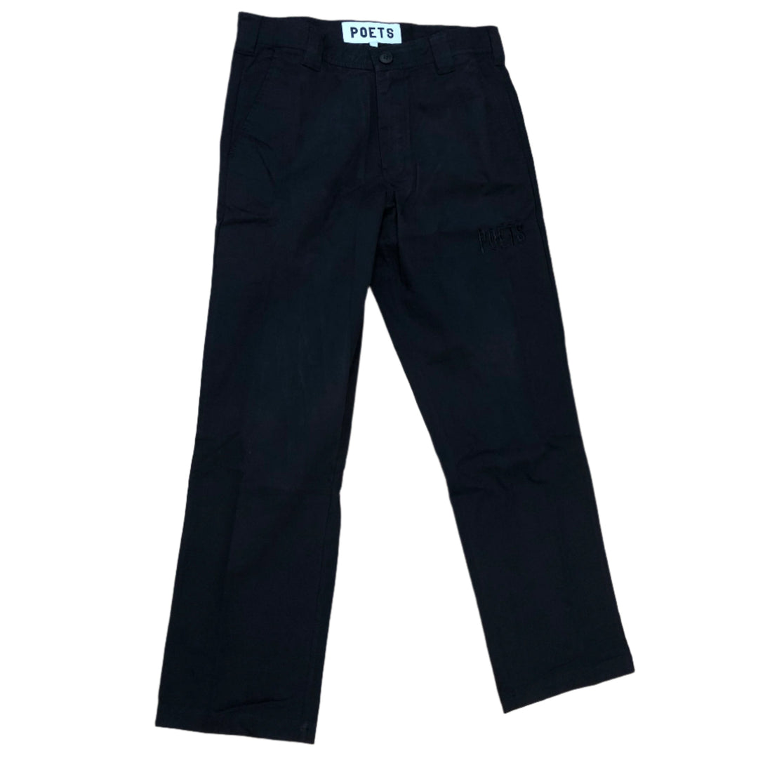 Poets Byrne Relaxed Fit Embroidered Logo Pant (Black)