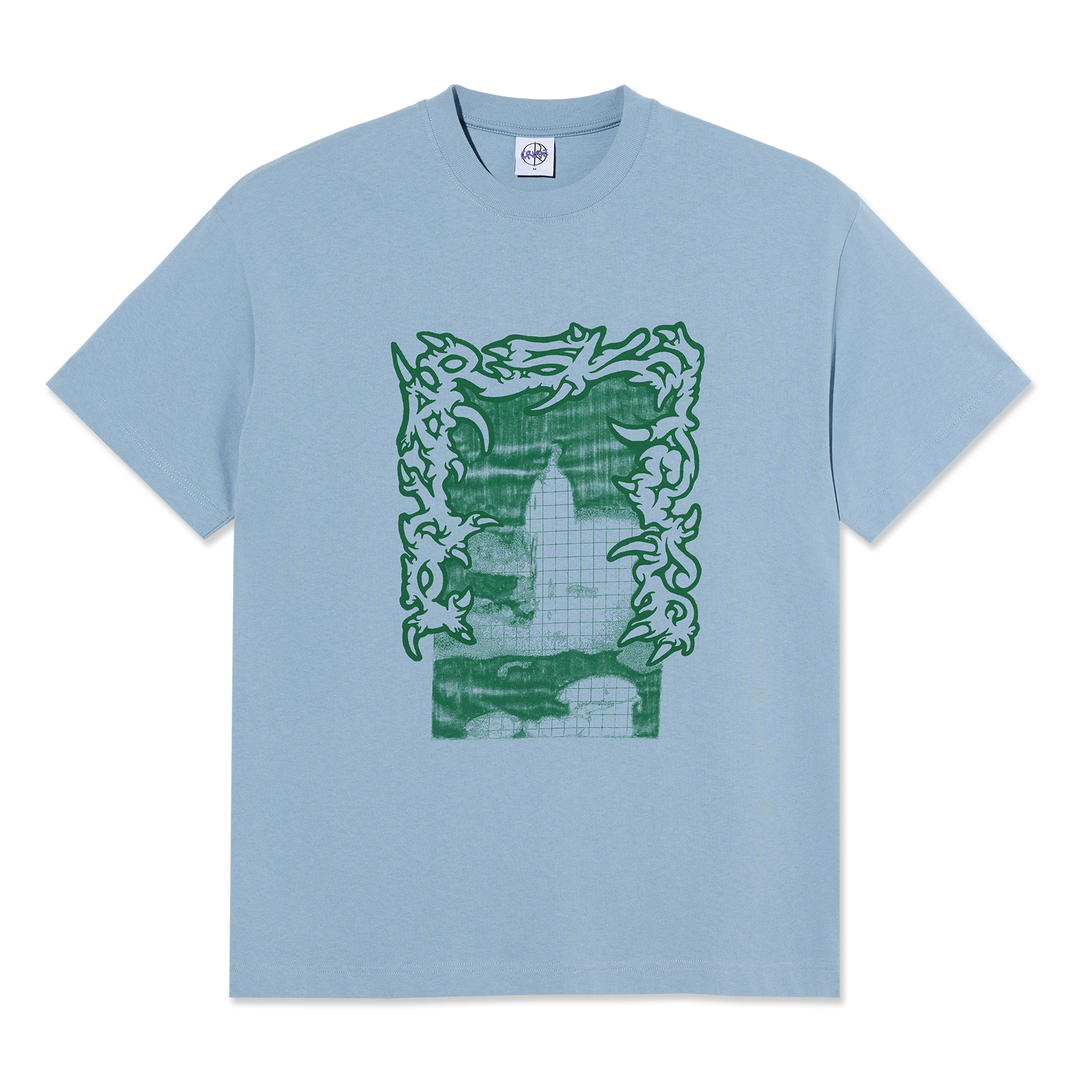 Light blue Polar t-shirt with green graphic design