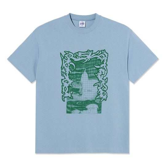 Light blue Polar t-shirt with green graphic design