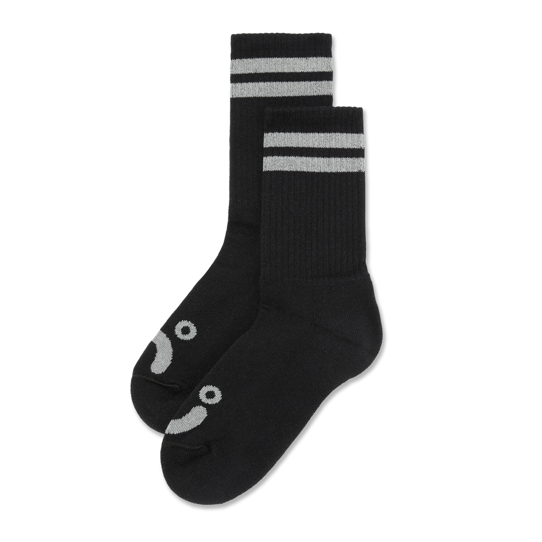 Black socks with white stripes on a white background