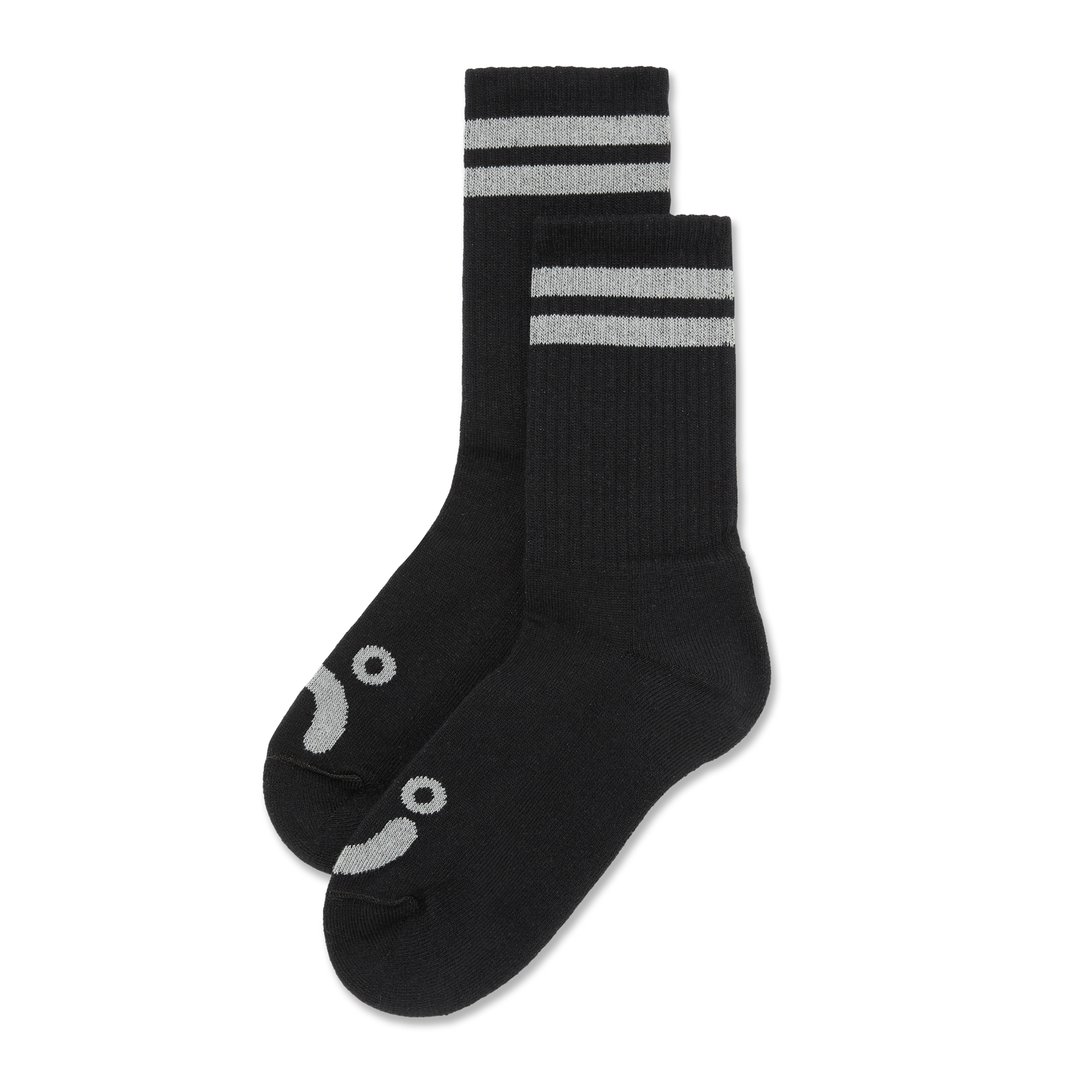 Black socks with white stripes on a white background
