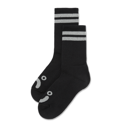 Black socks with white stripes on a white background