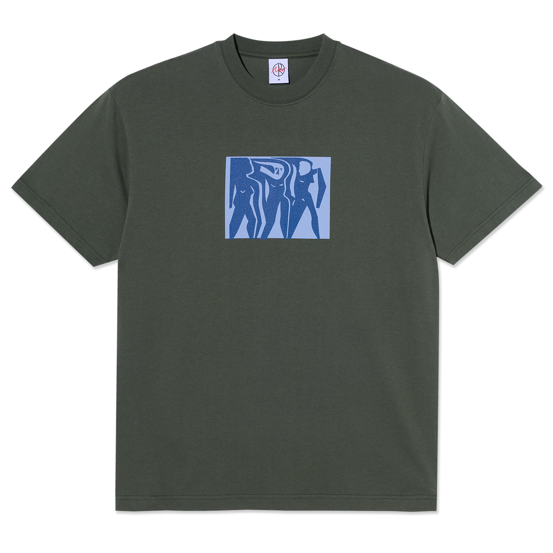 Green polar t-shirt with a blue graphic 