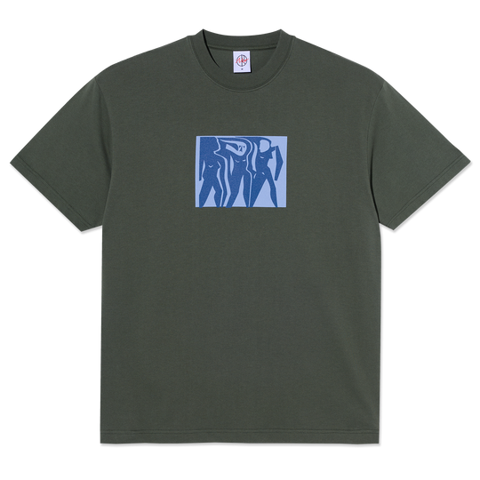 Green polar t-shirt with a blue graphic 