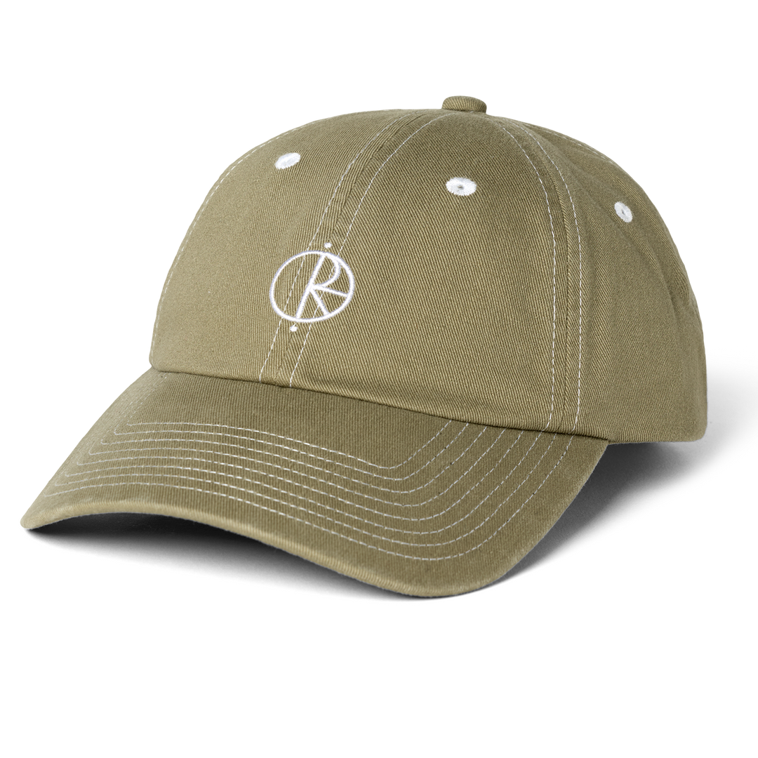 Khaki cap with a white logo