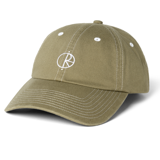 Khaki cap with a white logo