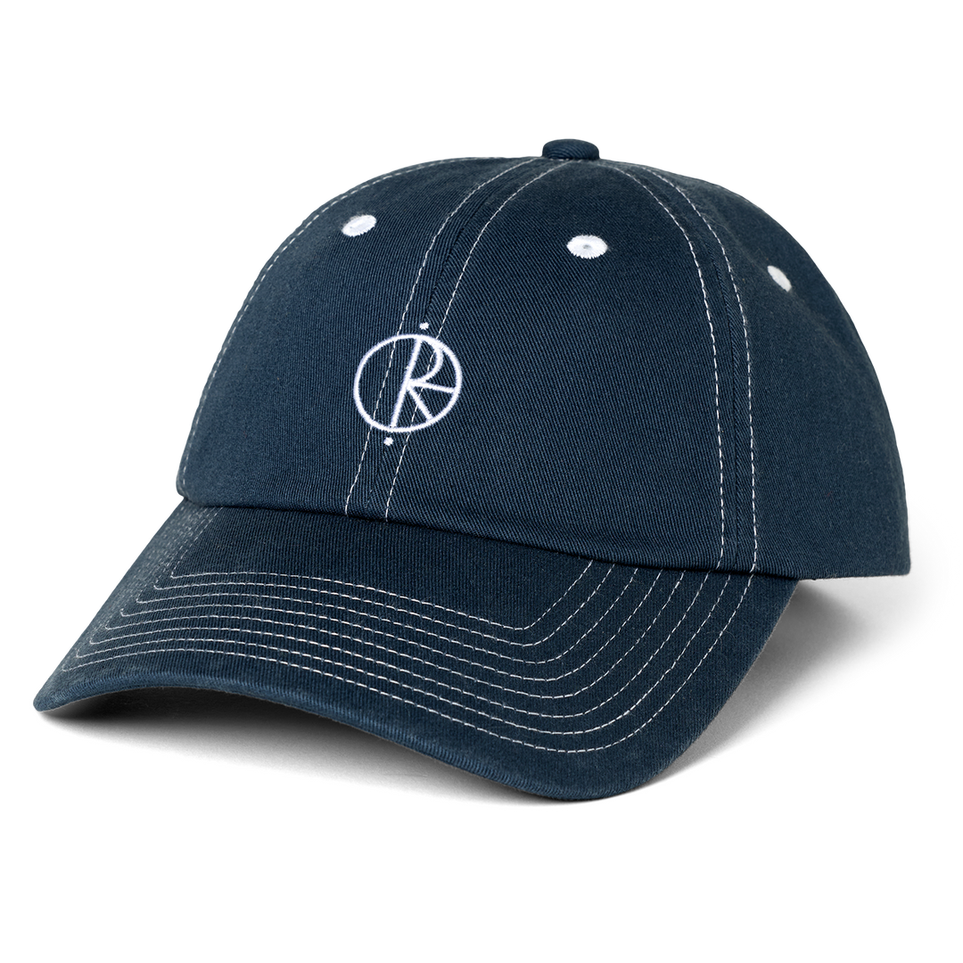 Navy blue cap with a white logo 
