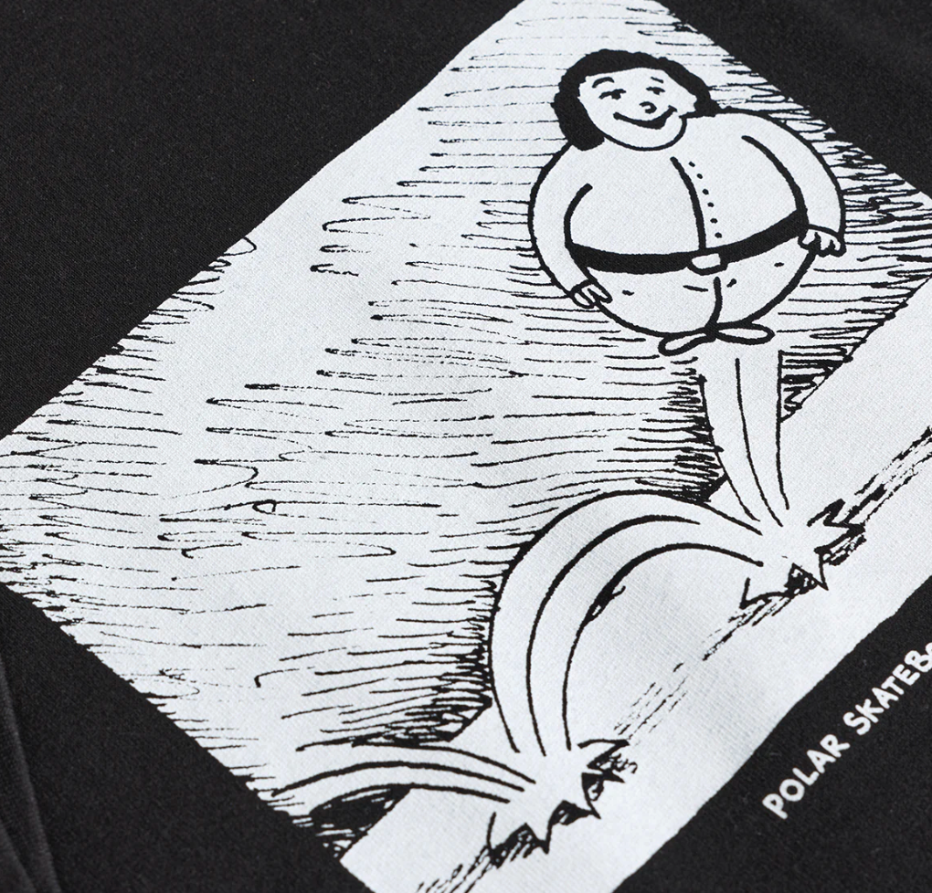 Cartoon character on a skateboard with 'Polar Skate Co' branding