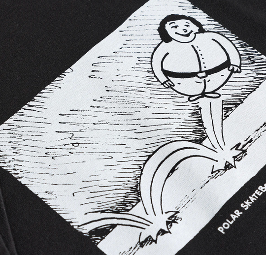 Cartoon character on a skateboard with 'Polar Skate Co' branding