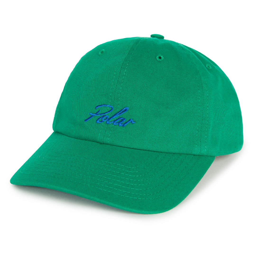 Emerald green Polar Varsity logo cap with a blue logo on the front.
