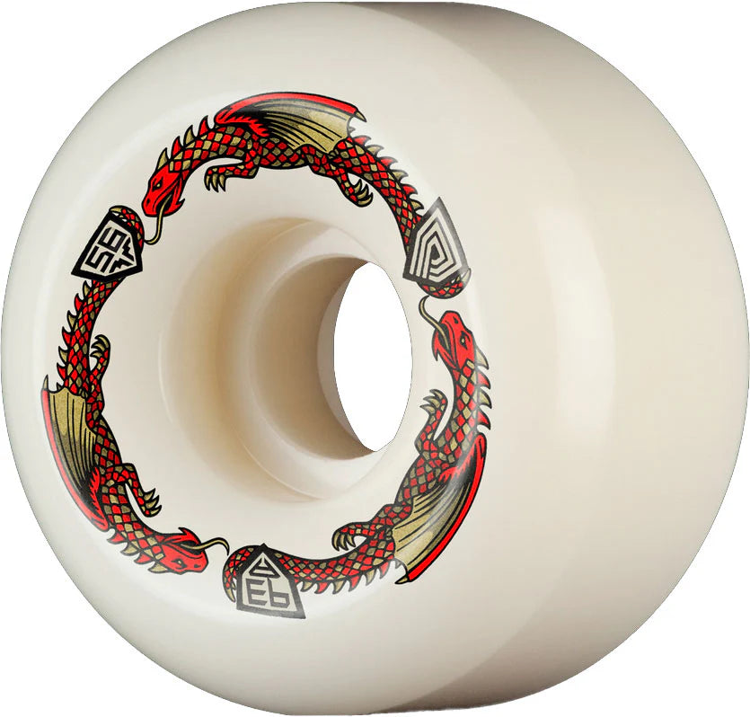 Skateboard wheel with red and black dragon design 